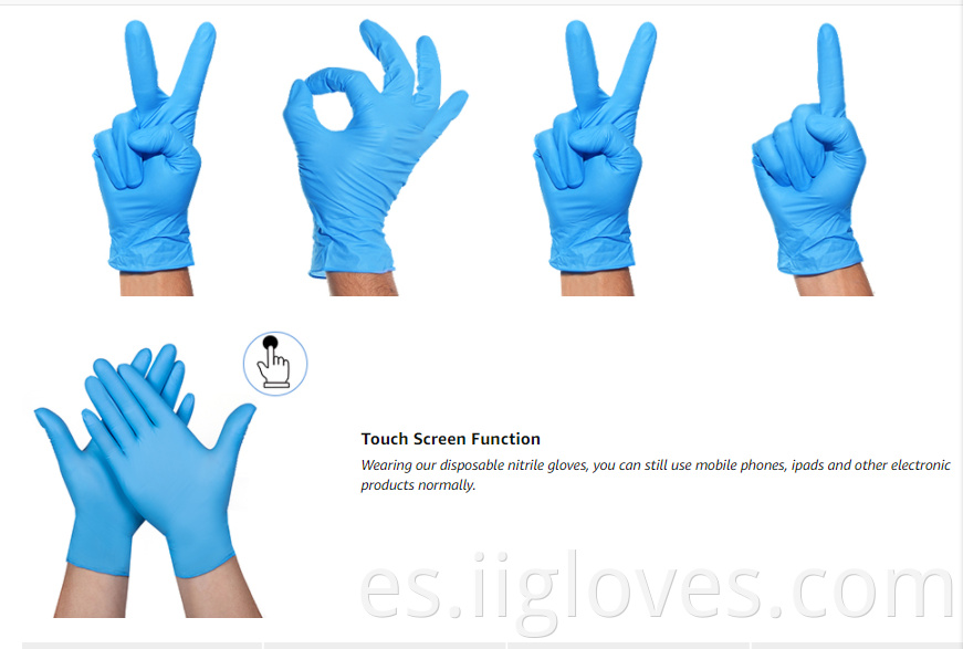 Guantes de nitrilo azul en polvo PODENTE RESISTENTE RESISTENTE RESISTENTE DE PRODUCCIÓN DE ALIMENTOS DE ALIMENTOS IMPRESIONALES DE ALIMENTOS FUNCIONES SINTÉTICOS FUNCIONES Guantes